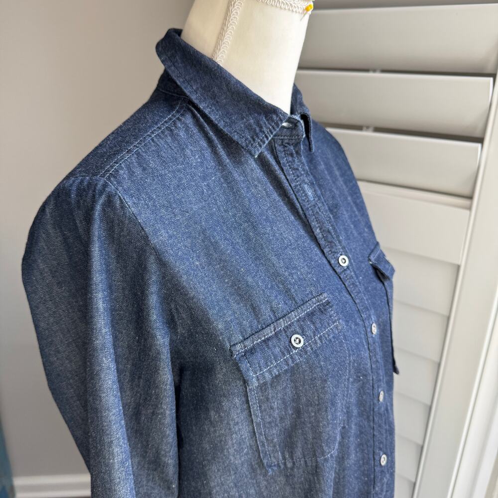 LOFT Denim Shirt Dress Blue Chambray Long Sleeve Roll Tab Sleeves Womens Small - Picture 7 of 12